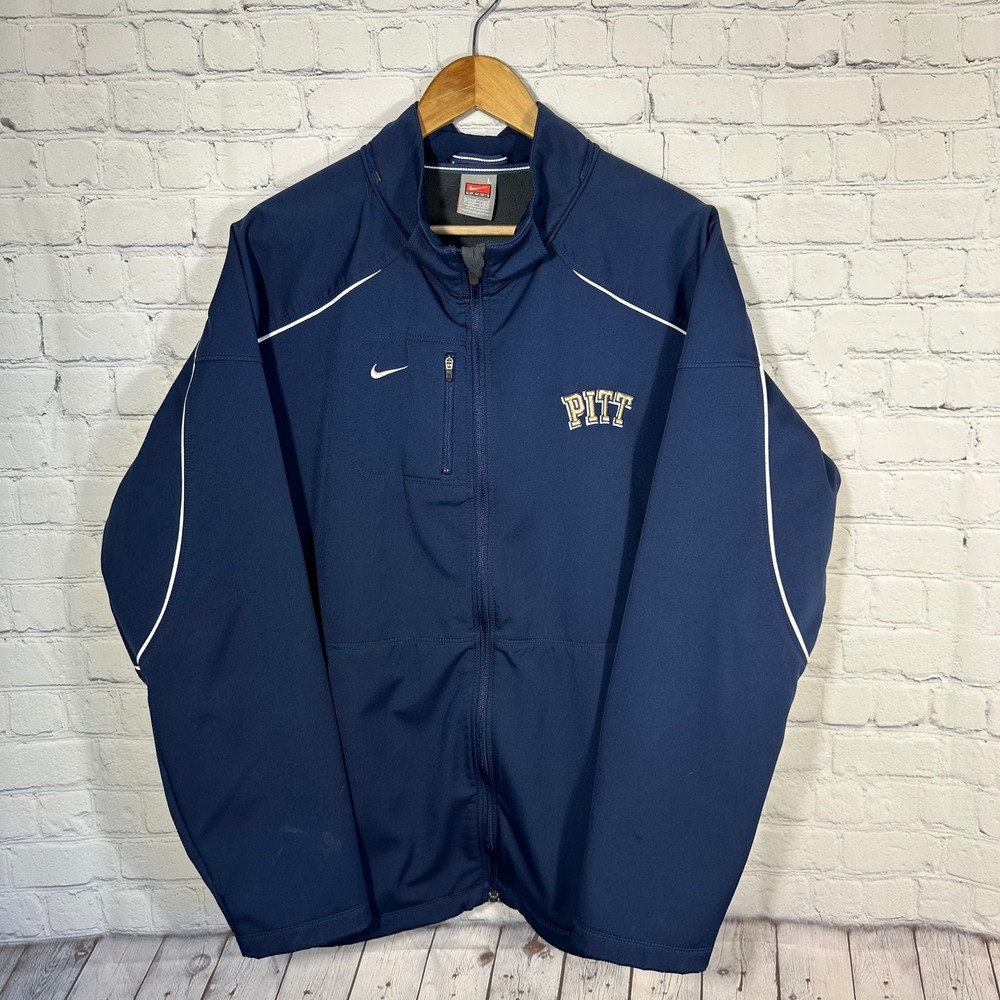 Nike Team Mens Pitt Panthers Full Zip Softshell Jacket Blue Fleece Lined Large